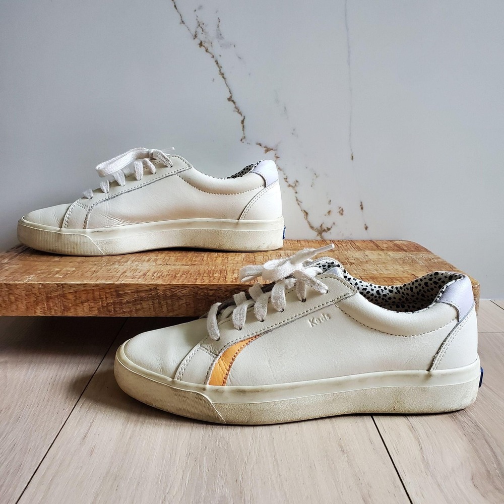Keds Leather Sneakers Womens 7 White Stripe Lace Up Comfort Casual Shoes WH67976